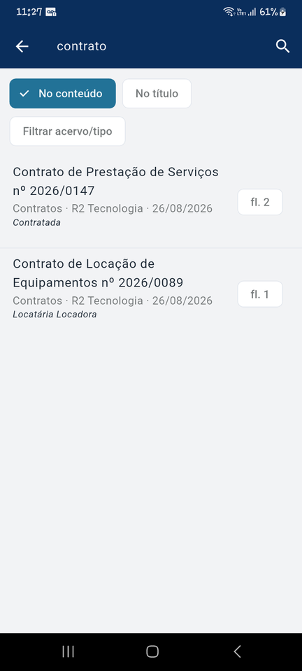 Resultado de busca por conteúdo no aplicativo