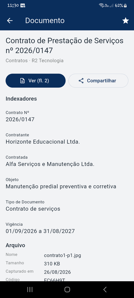 Ficha completa de um documento no aplicativo